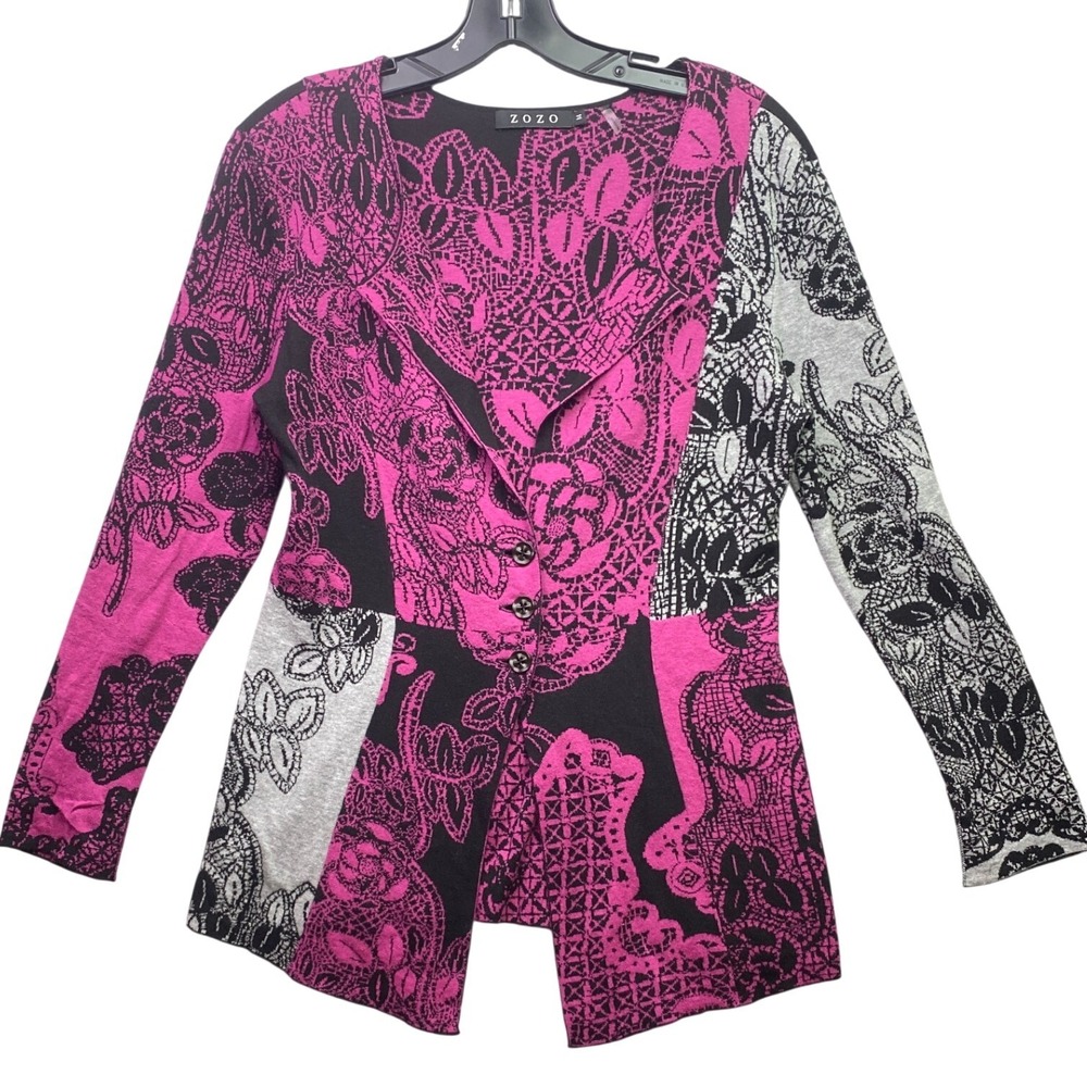 Zozo Sweater Womens Medium Cardigan‎ Floral Patchwork Festival Artsy Abstract